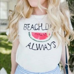 LC LAUREN CONRAD White Watermelon Beach Days Always Embroider Tshirt Medium